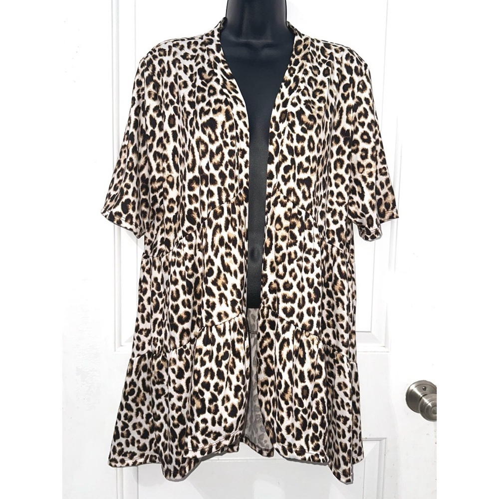 Lilypad Brown Leopard Print Short Sleeve Cardigan Shawl